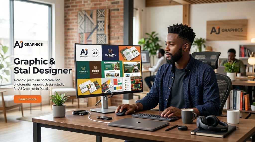 Professional graphic designer in Cameroon working on a branding project